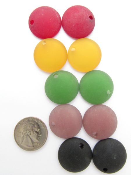 Cultured Sea Glass PENDANTS 25mm Concave Coin BOLD colors large hole bead supply for making jewelry