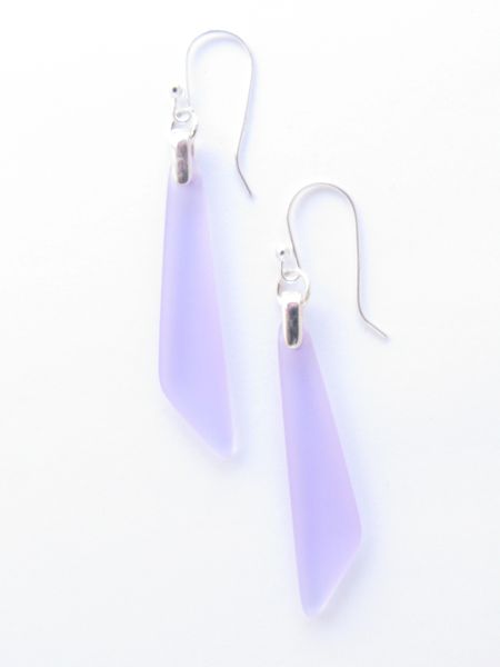 Handmade EARRINGS Sterling Silver Cultured Sea Glass Dangle with Bail Earwires 2 1/4" transparent frosted beach glass jewelry
