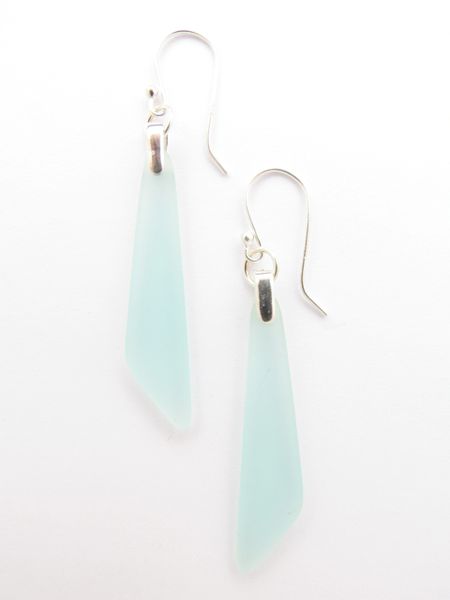Handmade EARRINGS Sterling Silver Cultured Sea Glass LIGHT AQUA Dangle with Bail Earwires 2 1/4" transparent frosted beach glass jewelry