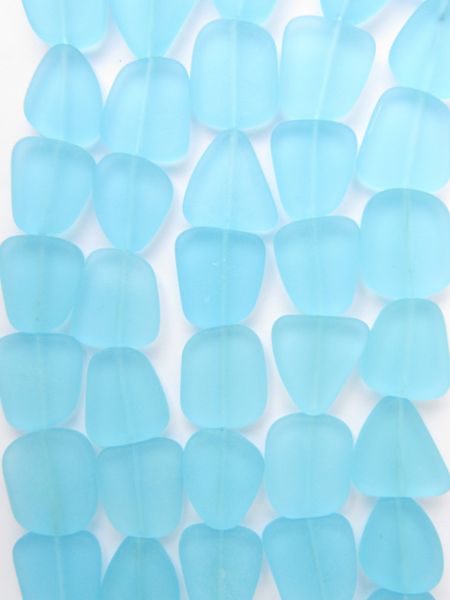 Cultured Sea Glass BEADS Light AQUA BLUE free form flat 22-25mm frosted bead supply for making jewelry