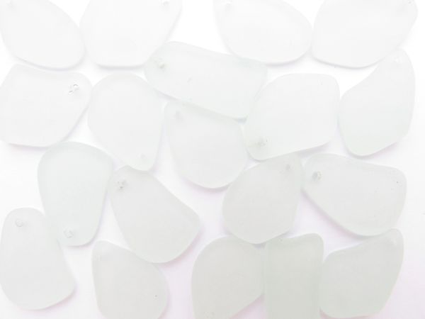 Cultured Sea Glass top drilled PENDANTS Light AQUA BLUE free form appr 1" frosted bead supply for making jewelry