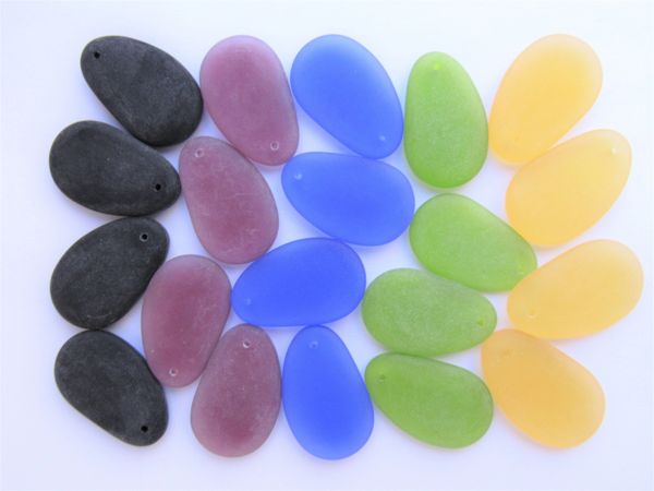 Cultured Sea Glass PENDANTS 33x20mm BOLD colors 20 pc drilled frosted bead supply making jewelry