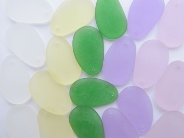 Cultured Sea Glass PENDANTS 33x20mm Light colors 20 pc drilled frosted bead supply making jewelry