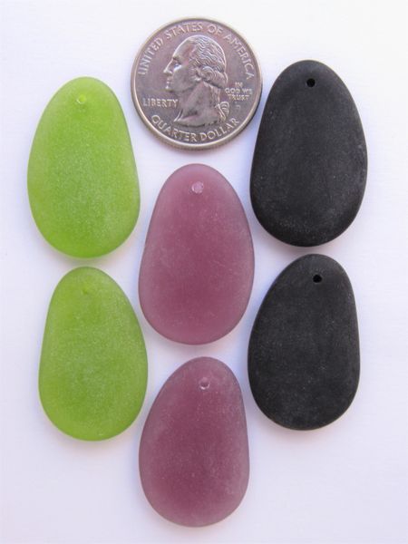 Cultured Sea Glass PENDANTS 33x20mm BOLD 6 pcs top Drilled frosted matte bead supply making jewelry