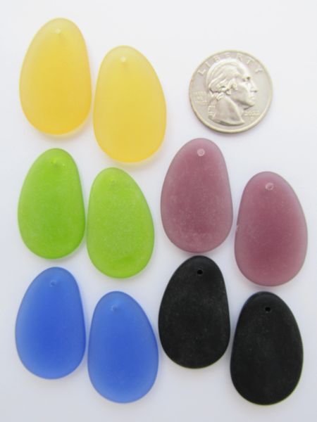10 pc Cultured Sea Glass PENDANTS 33x20mm BOLD top Drilled frosted matte finish jewelry bead supply