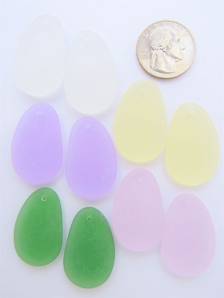 10 pc Cultured Sea Glass PENDANTS 33x20mm Assorted LIGHT COLORS top Drilled frosted matte finish jewelry bead supply
