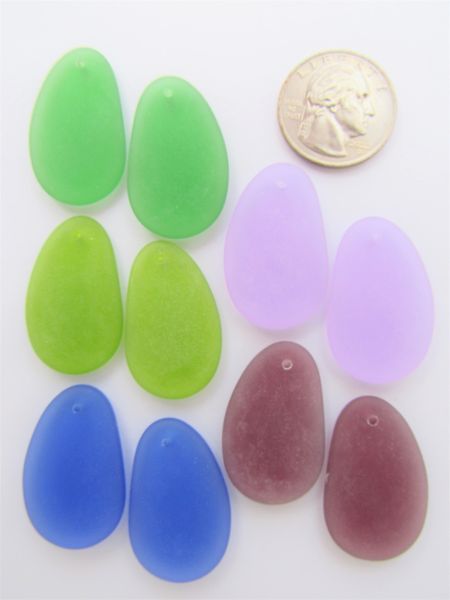 10 pc Cultured Sea Glass PENDANTS 33x20mm ASSORTED COLORS top Drilled frosted matte finish jewelry bead supply