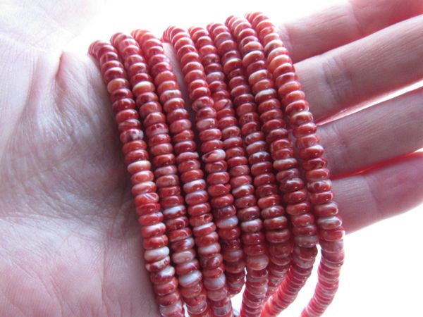 Red Spiney Oyster BEADS 6mm Rondelles Sea SHELL Bead jewelry rare bead supply