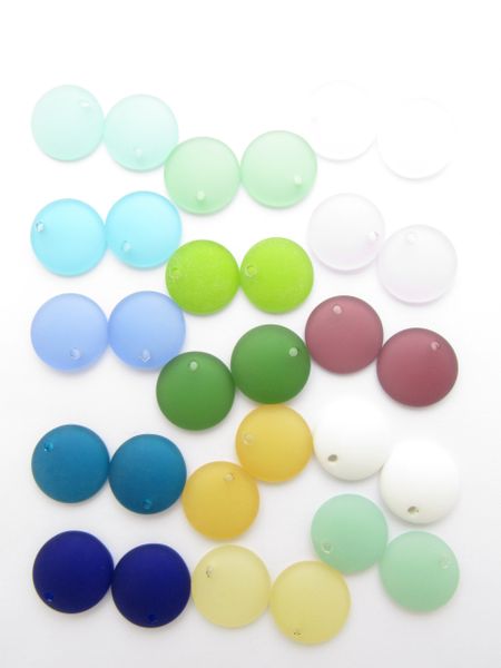 Cultured Sea GLASS PENDANTS 18mm Coin 15 pairs Assorted PAIRS bead supply for making jewelry