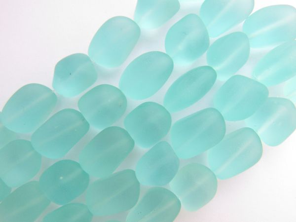 Cultured Sea Glass BEADS 13 - 15mm Free form Nugget SEAFOAM GREEN transparent frosted beach bead supply