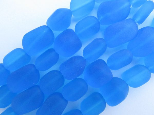 Cultured Sea Glass BEADS 13 - 15mm Free form Nugget Pacific AQUA BLUE transparent frosted beach bead supply