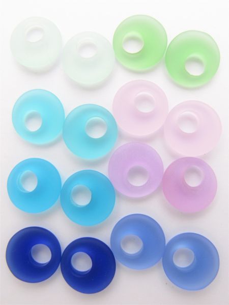 20mm Glass Rings SEA GLASS PENDANTS Assorted 16 pc Opaque frosted BEAD supply for making jewelry