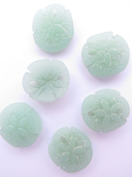 Cultured Sea Glass SAND DOLLAR PENDANTS 21x19mm OPAQUE SEAFOAM GREEN bead supply for making beach lover jewelry