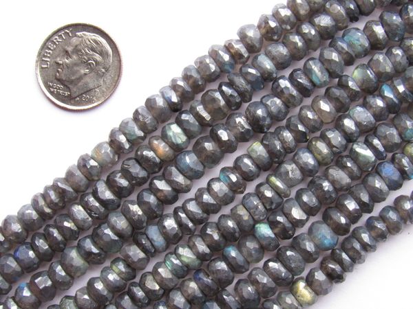 LABRADORITE Beads Faceted Rondelles 6mm Lots of Flash 11.25" Grey Quality Grade G