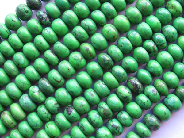 Genuine TURQUOISE BEADS Apple GREEN 9x6mm Rondelle 62 pc Chinese matrix