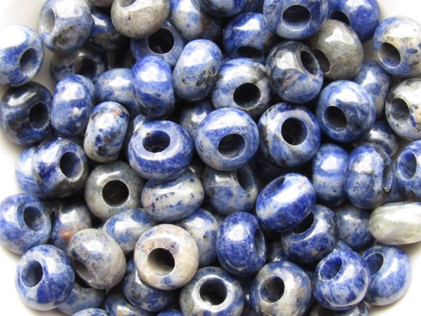 Jewelry making supplies - Sodalite BEADS Rondelle 12x8mm Large Hole bead good for Leather cord