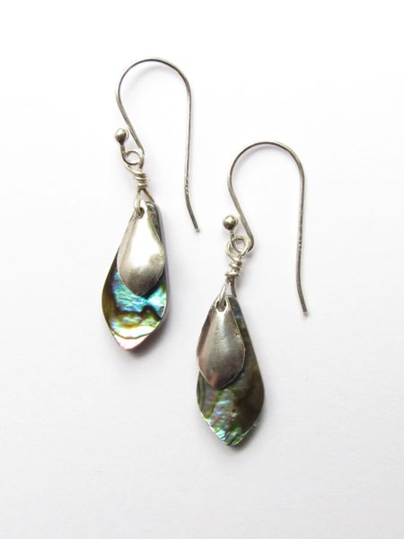 Abalone EARRINGS Sterling Silver Dangle 1 1/2" Earwires Multicolor Natural Shell Beach Jewelry