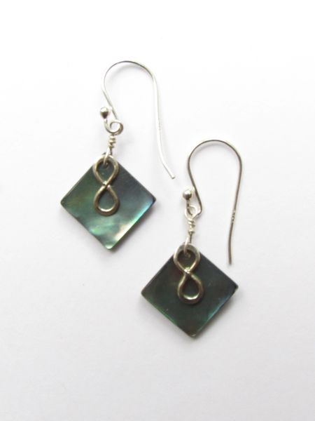Abalone EARRINGS Sterling Silver Dangle 1 1/4" Earwires Multicolor Natural Shell Beach Jewelry