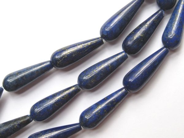 LAPIS BEADS 30x10mm Teardrop Quality Grade Lazuli Blue 13 pc Strand Pyrite Inclusions Less Quartz