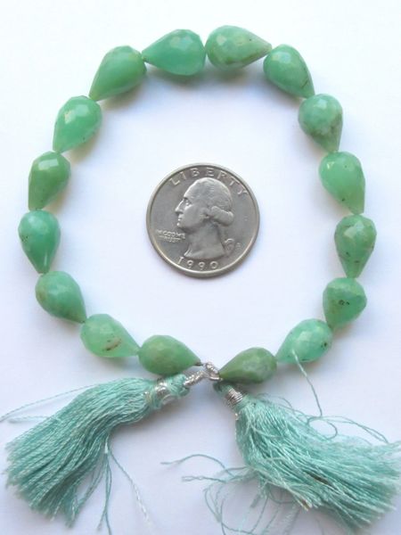 CHRYSOPRASE BEADS 12mm Teardrop Faceted Teardrop Length Drilled 16 pc 8" Strand