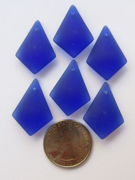 Bead Supply Cultured Sea Glass PENDANTS Diamond 28x20mm Cobalt Royal Blue Great for making earrings