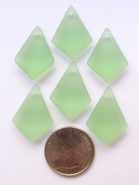 Bead Supply Cultured Sea Glass PENDANTS 28mm Diamond Light Green Drilled great for making earrings