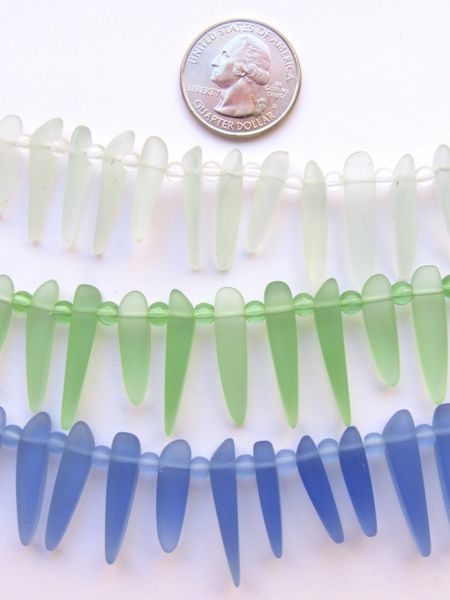 Sea Glass PENDANTS Spike Freeform Blue Green Aqua Side Drilled 3 Assorted Strands 20 pc ea Making Beach Jewelry