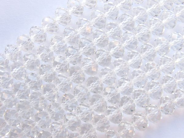 CRYSTAL BEADS 8mm Rondelles Clear Faceted 72 pc 17.5" Strand Quality Tiara Chinese Transparent