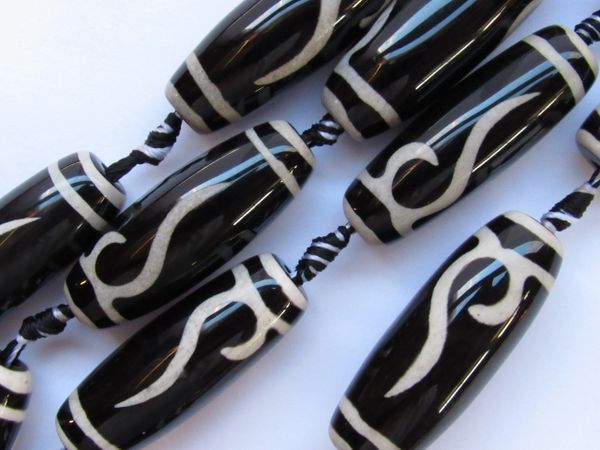 DZI Agate BEADS 39x15mm Dyed Gemstone Black Tribal 8 pc Strand