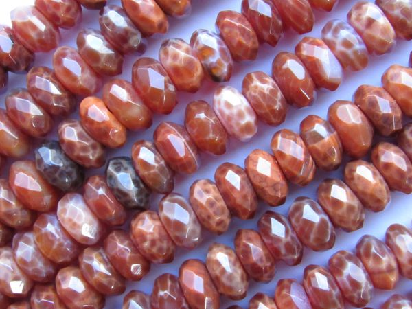 Fire AGATE BEADS Faceted 12mm Rondelle Natural Orange Gemstone Unique