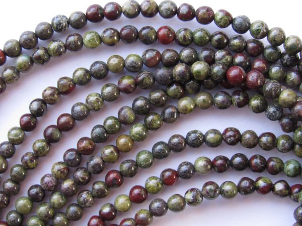 Gemstone BEADS 4mm Round Dragon Blood JASPER Natural Red Green multicolor bead supply