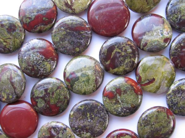 Jasper BEADS 20mm Coin Dragon Blood 20 pc 16" Strand Quality Grade Gemstone Natural Red Green