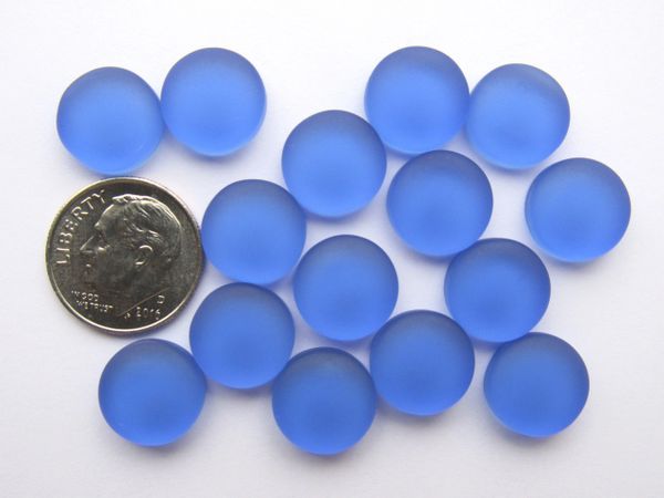 Frosted Glass Cabachons 12mm BLUES Pillow Undrilled NOT Drilled bead supply for making jewelry
