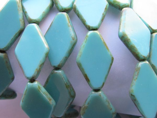 CZECH GLASS BEADS 20x12mm Window Beads Flat DIAMOND 10 pc Opaque Turquoise
