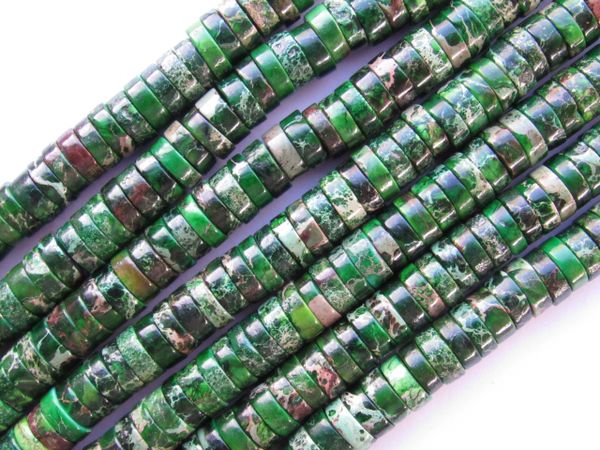 Aqua Terra JASPER BEADS 8mm Heishe Dyed Green 8" Strand 68 pc Quality Matrix