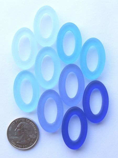 Sea Glass PENDANTS Oval RINGS 31x20mm Assortment 5 Pair Aqua Turquoise Pacific Sapphire Royal Connector Ring Large Hole