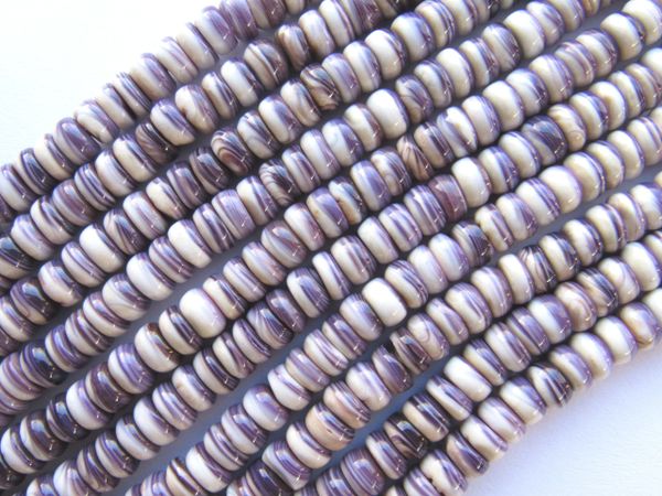 Wampum BEADS Quahog Purple Shell USA 6mm Rondelles 16" Strand Genuine Natural Mercendaria