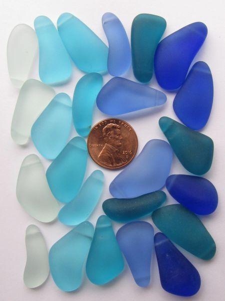 Sea Glass PENDANTS 24 pc Graded Blue Teardrop Nugget 10-15 x2 1-28mm Aqua Turquoise Side Drilled making sea glass jewelry