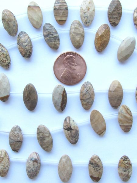 PICTURE JASPER BEADS Faceted Marquise 16x8mm 25 pc Side Drilled Gemstone