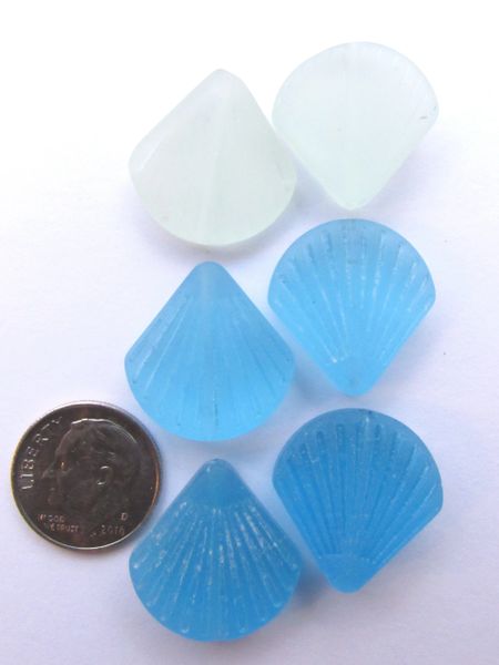Sea Glass BEADS Small Shell U-Pick Assorted Blue Green Purple 21x19mm 6 pc Length Drilled flat shell beads Making sea glass jewelry