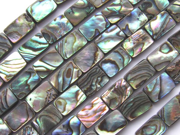 Abalone Shell BEADS Rectangle 12x8mm multicolor luster 32 pc Strand Natural Genuine iridescent