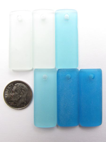 Sea Glass PENDANTS 35x14mm Rectangle U-Pick Assorted 3 pair Blue Green Purple Top Drilled bottle curved making sea glass jewelry