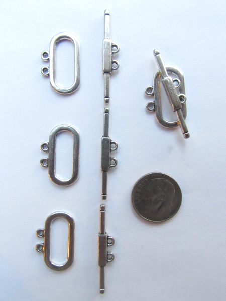 TOGGLE CLASPS 2 Strand 20x17mm Antique Silver Tone Ring & Bar Clasp Modern Finding Base Metal Alloy