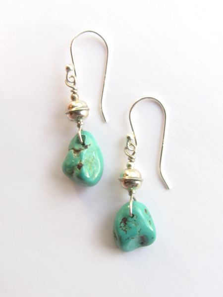 Turquoise EARRINGS Handmade Benchmade Sterling Silver Bead Charico Lake Dangle Drops Earwires