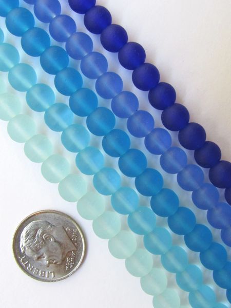 Bead Supply Cultured Sea GLASS BEADS 6mm Assorted blue 5 Strands lot