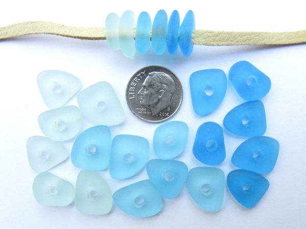 Cultured Sea Glass BEADS Flat 14mm Large Hole freeform nugget pebble Assorted Blue purple peach for leather cord making sea glass jewelry
