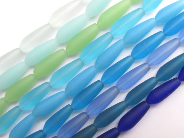 Beads for making Cultured Sea Glass BEAD JEWELRY 18x6mm Teardrop Assorted 9 Strands lot