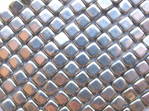 CzechMates Beads SILVER 6mm Tile Beads 50 pc Strand Spuare 2 Hole Pressed Glass Metallic
