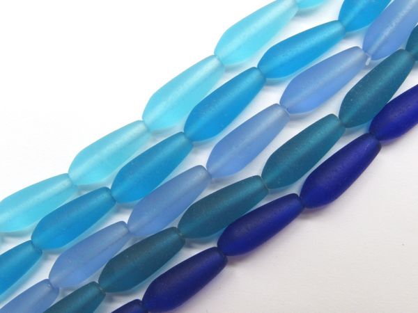 Jewelry making Supplies Cultured Sea Glass BEADS 18x6mm Light Aqua Cobalt Blue assorted lot