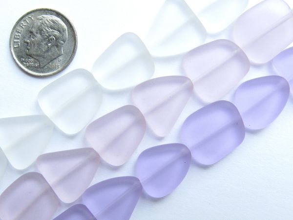 Cultured Sea Glass BEADS 15mm Flat Freeform Assorted Clear Pink Purple 3 Strands bead supply jewelry